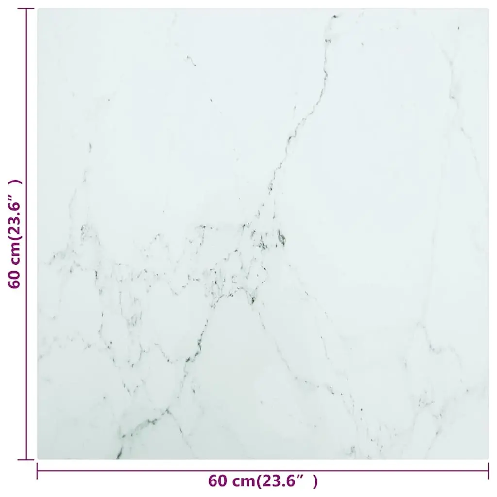 Tempered Glass Table Top 60x60 cm White Marble