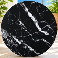 Round Black Marble Design Tempered Glass Table Top 50cm