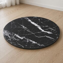 60cm Round Black Marble Design Tempered Glass Table Top