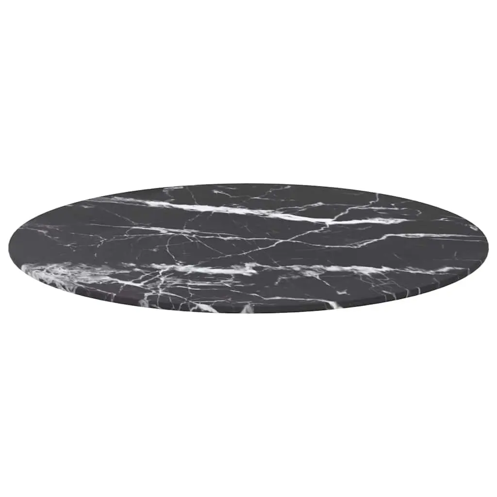 Tempered Glass Table Top Round 60cm Black Marble Design Dining Coffee Tabletop
