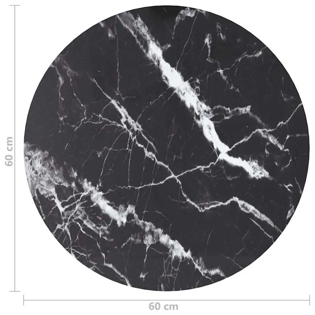 Tempered Glass Table Top Round 60cm Black Marble Design Dining Coffee Tabletop