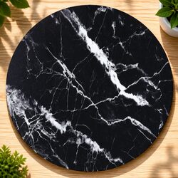 Tempered Glass Table Top Round Black Marble Design Ø70cm Dining Coffee Tabletop