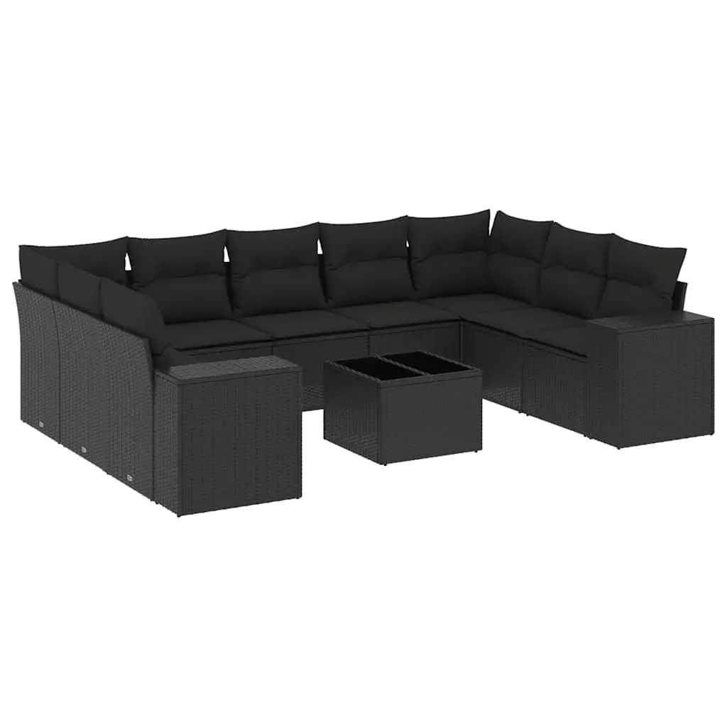Garden Sofa Set Poly Rattan 10 Piece Outdoor Furniture Black
