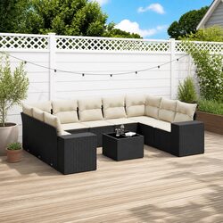Durable 10 Piece Black Rattan Sofa Set with Cushions