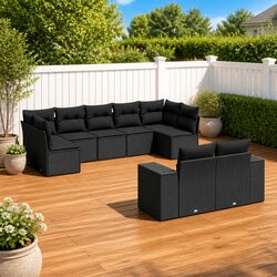 9-Piece Modular Patio Furniture Set in Black Rattan