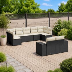 Garden Sofa Set 9 Piece Outdoor Furniture Patio Seating with Cushions Black