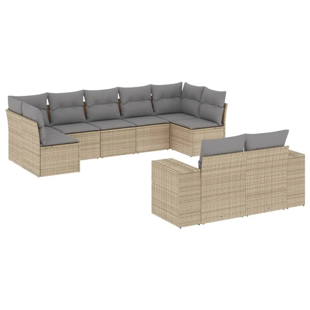 9-Piece Modular Garden Sofa Set with Beige Cushions
