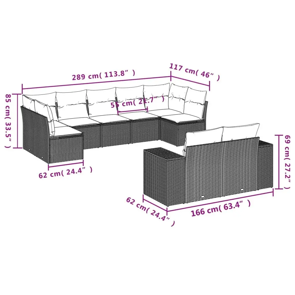 9-Piece Modular Garden Sofa Set with Beige Cushions