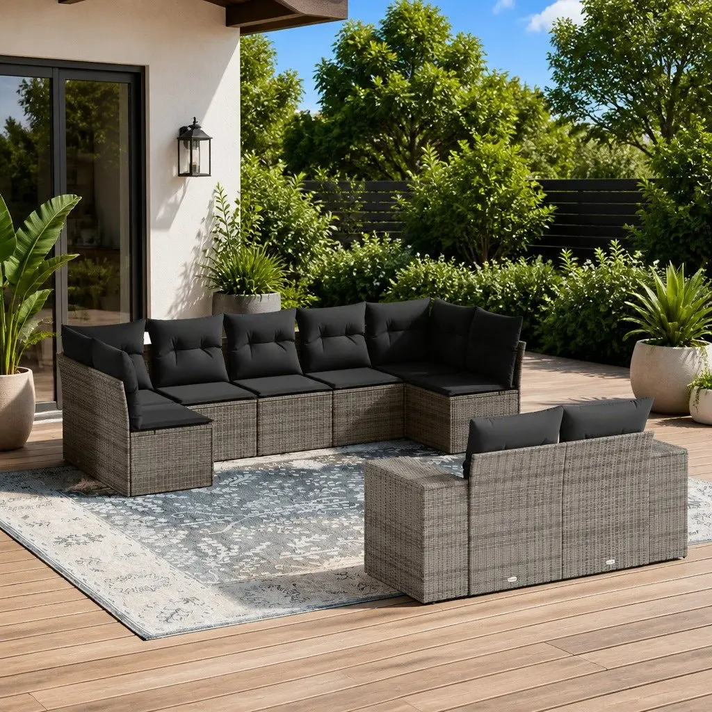 9 Piece Grey Modular Garden Sofa Set