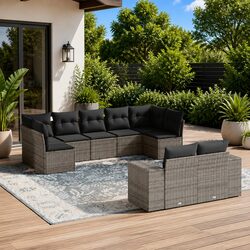 Premium 9 Piece Grey Modular Garden Sofa Set