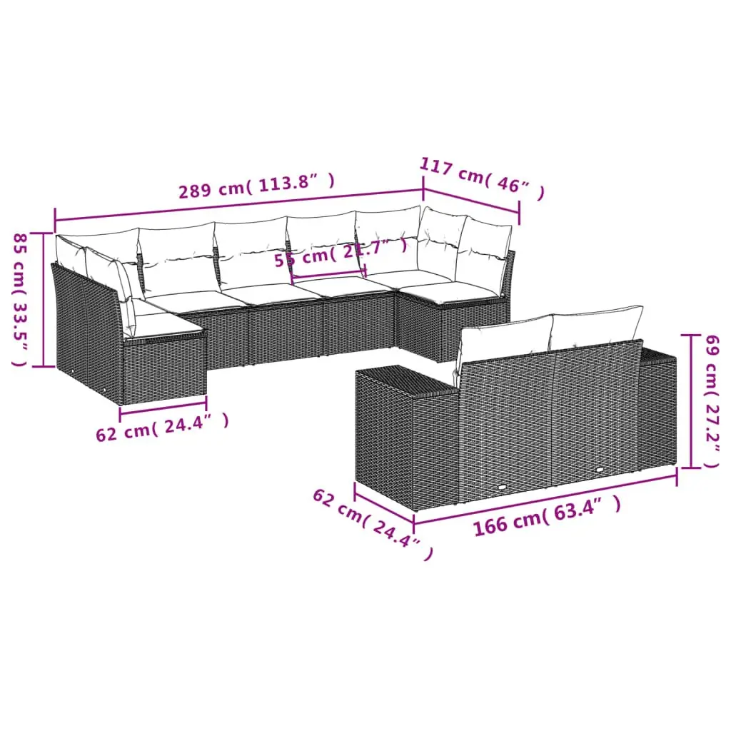9 Piece Grey Modular Garden Sofa Set