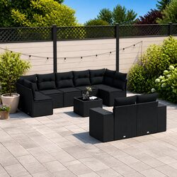Premium 10 Piece Black Rattan Outdoor Sofa Set