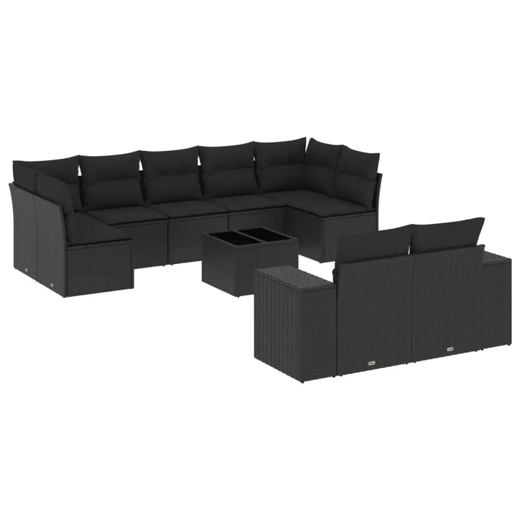 10 Piece Black Rattan Outdoor Sofa Set