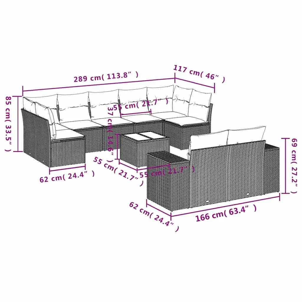 10 Piece Black Rattan Outdoor Sofa Set
