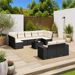 Premium 10 Piece Black Poly Rattan Outdoor Sofa Set