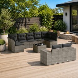 10-Piece Modular Garden Sofa Set with Tempered Glass