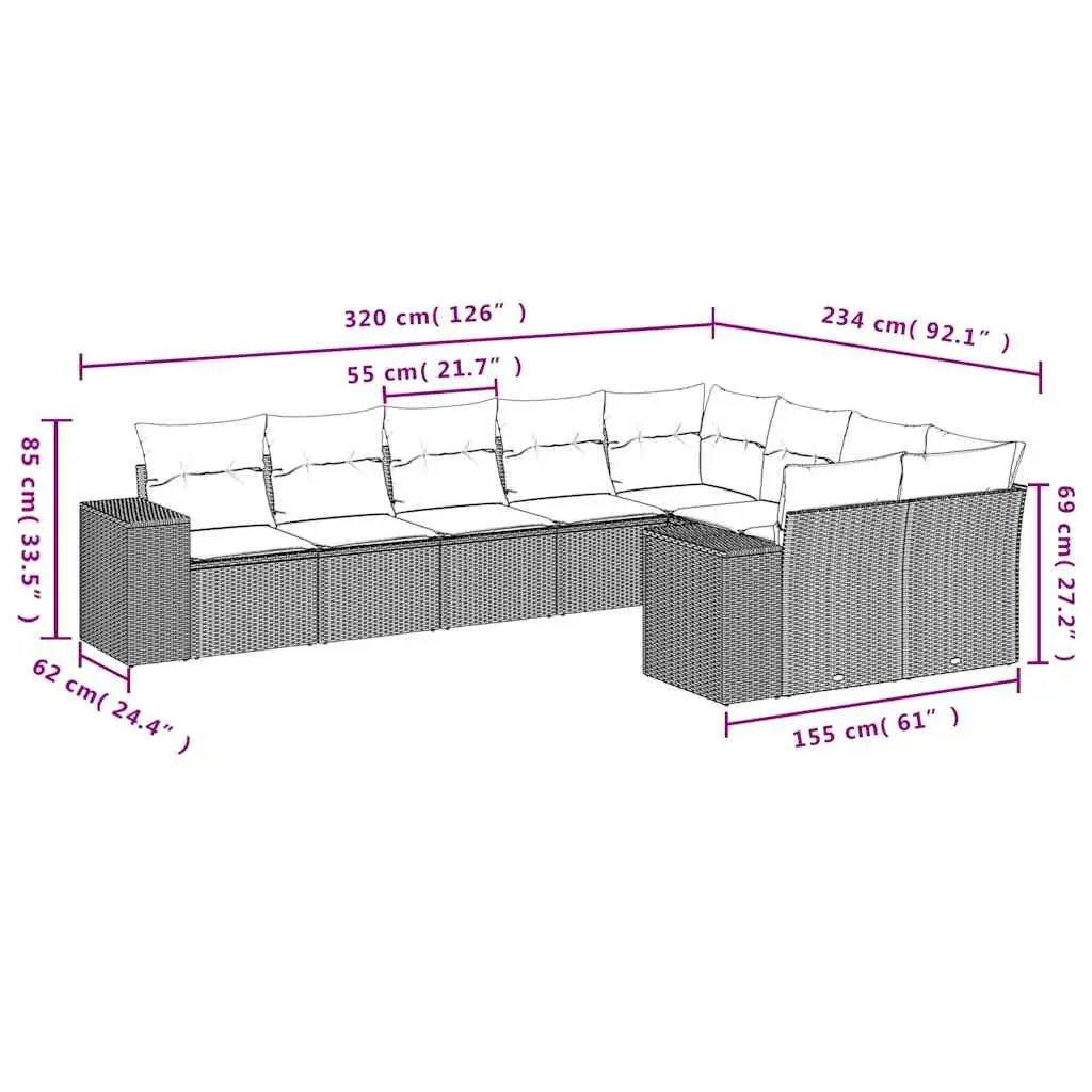 Black 9 Piece Modular Outdoor Sofa Set