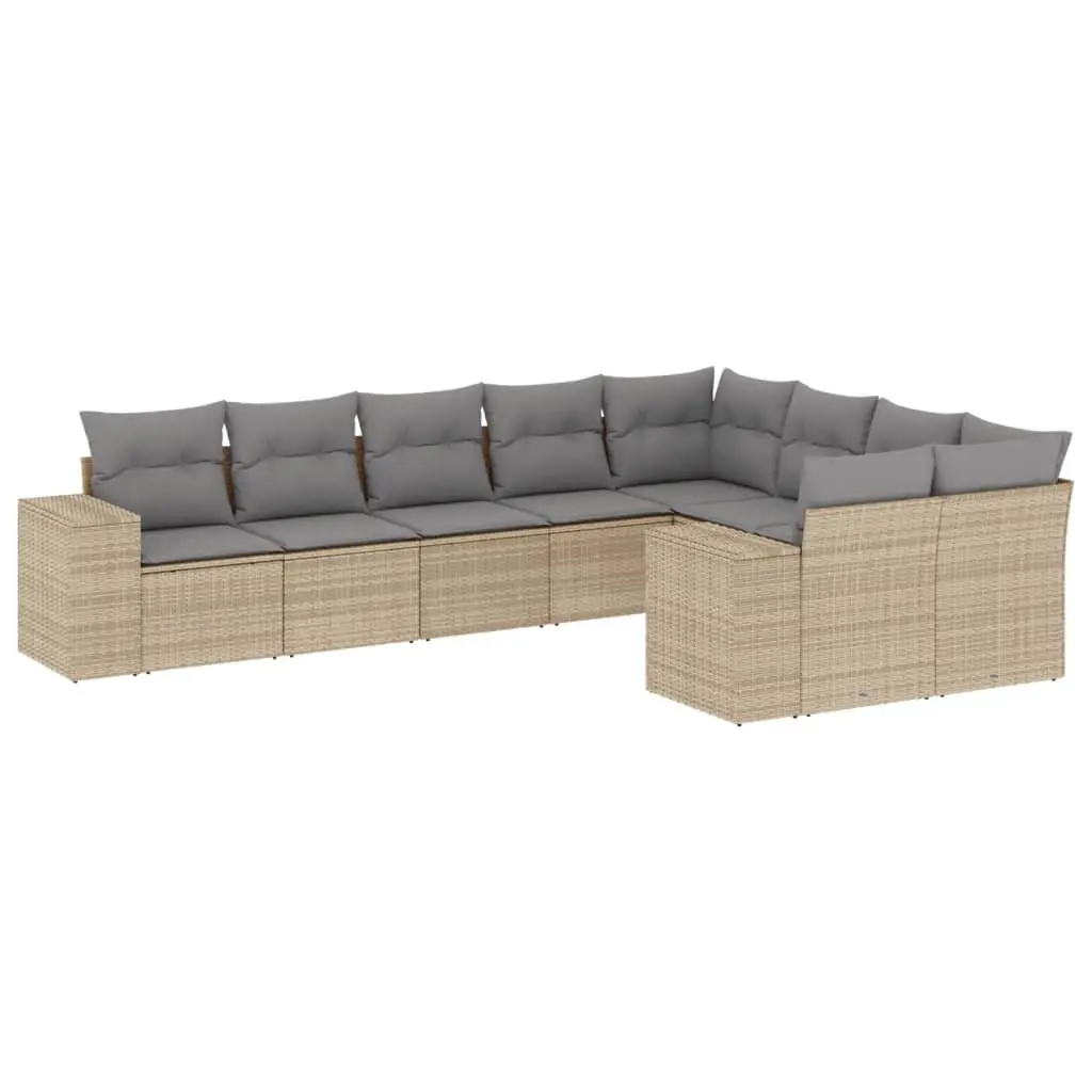 9 Piece Outdoor Sofa Set PE Rattan Beige with Cushions