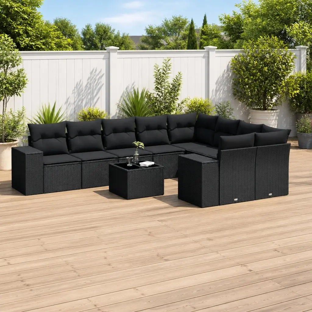 10 Piece Modular Garden Sofa Set in Black