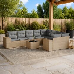 10 Piece Modular Outdoor Garden Sofa Set in Beige Rattan