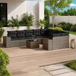 Durable 10-Piece Grey Garden Sofa Set for Outdoor Comfort