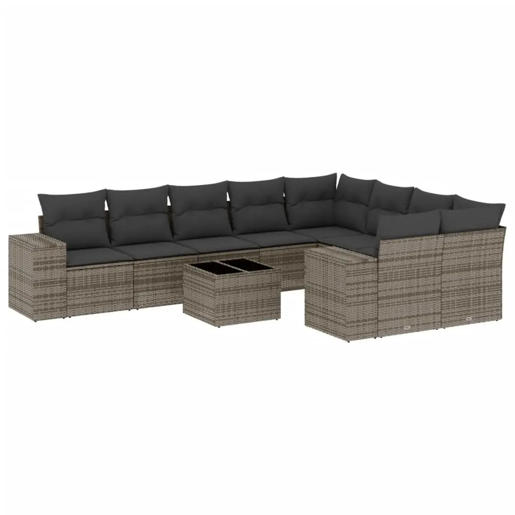 Garden Sofa Set PE Rattan 10 Piece Grey Outdoor Furniture