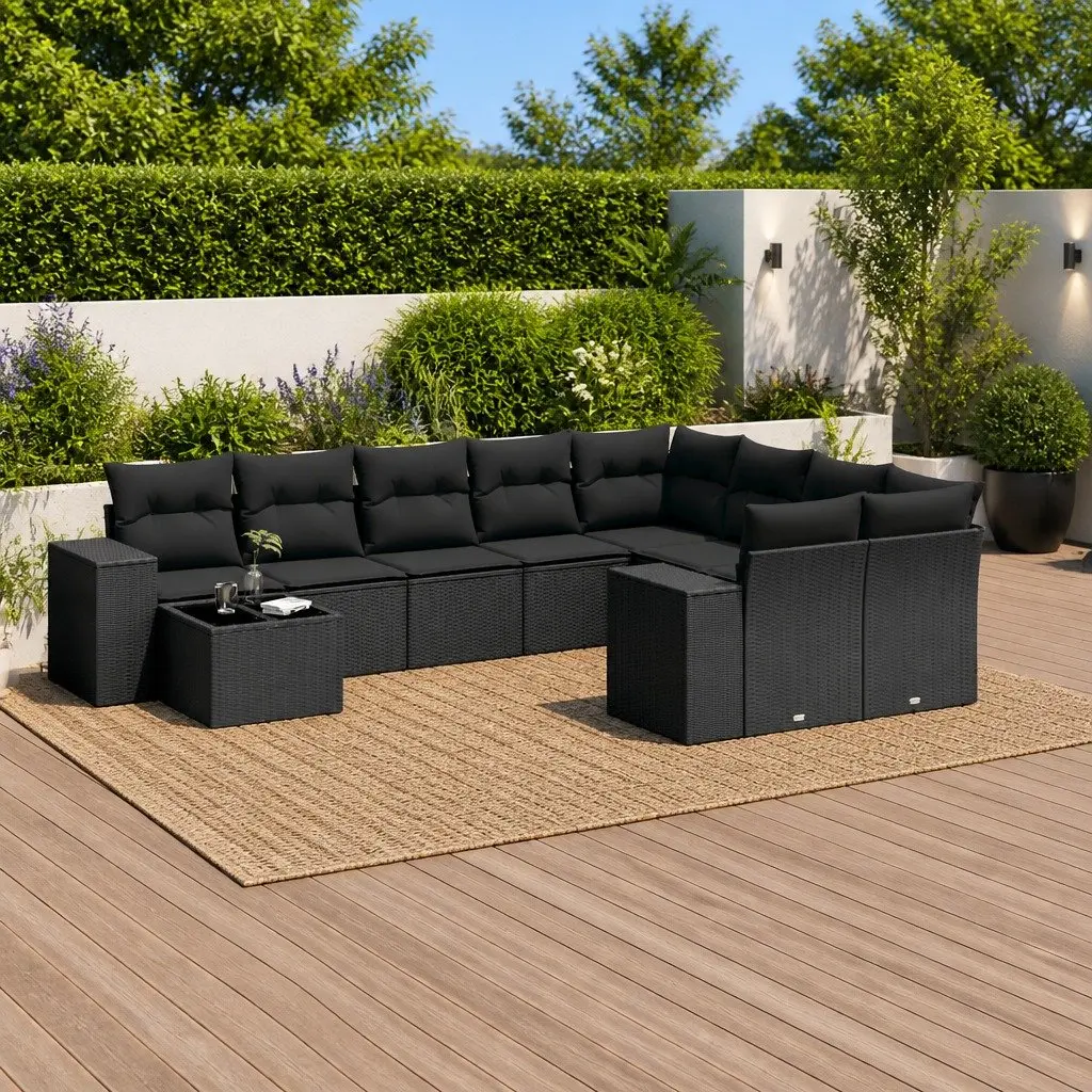 10 Piece Black Modular Garden Sofa Set