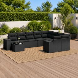 Durable 10 Piece Black Modular Garden Sofa Set