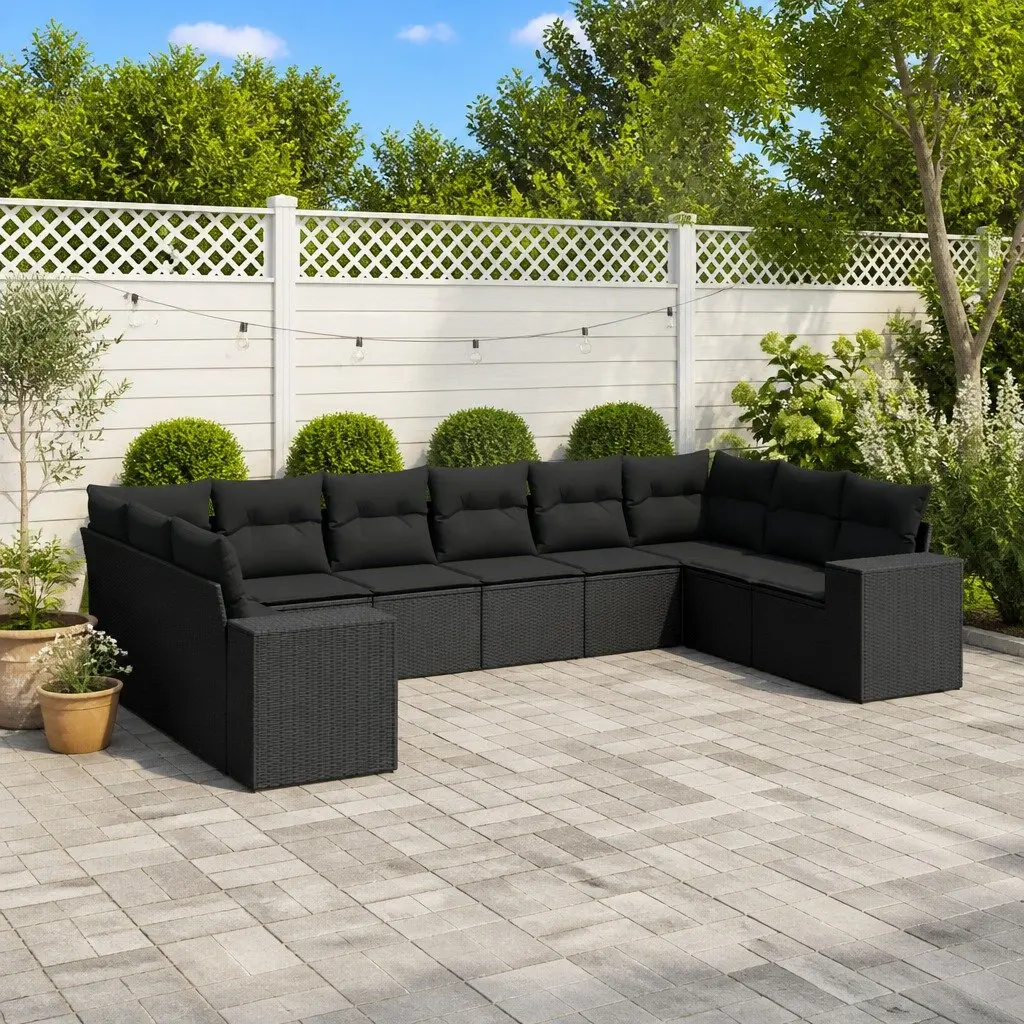 Black Modular 10 Piece Outdoor Sofa Set with Cushions