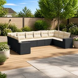 Modular 10-Piece Black Outdoor Garden Sofa Set