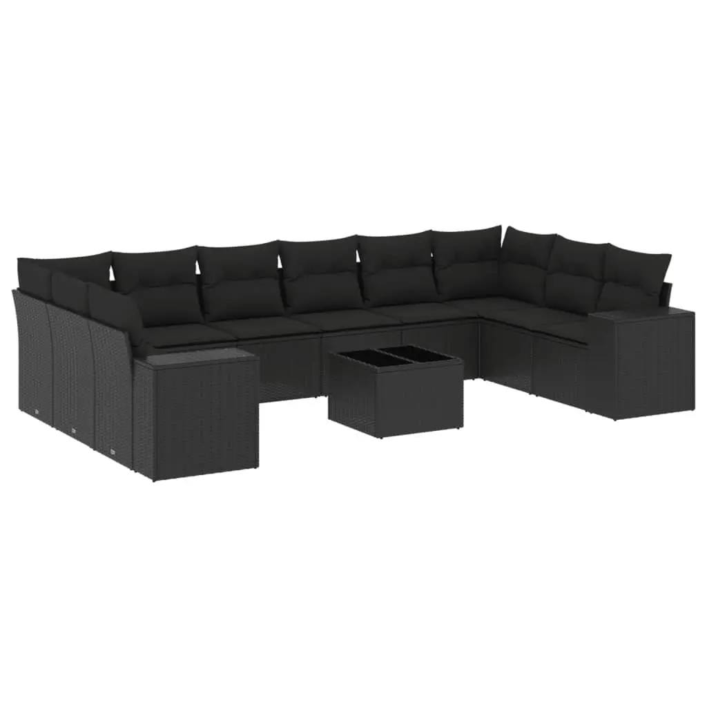 11 Piece Garden Sofa Set Outdoor Patio Furniture Black Rattan with Cushions