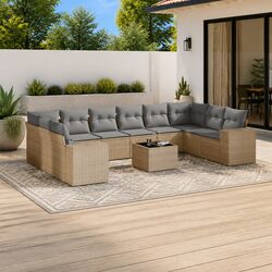 Beige Poly Rattan 11-Piece Garden Sofa Set for Outdoor Use