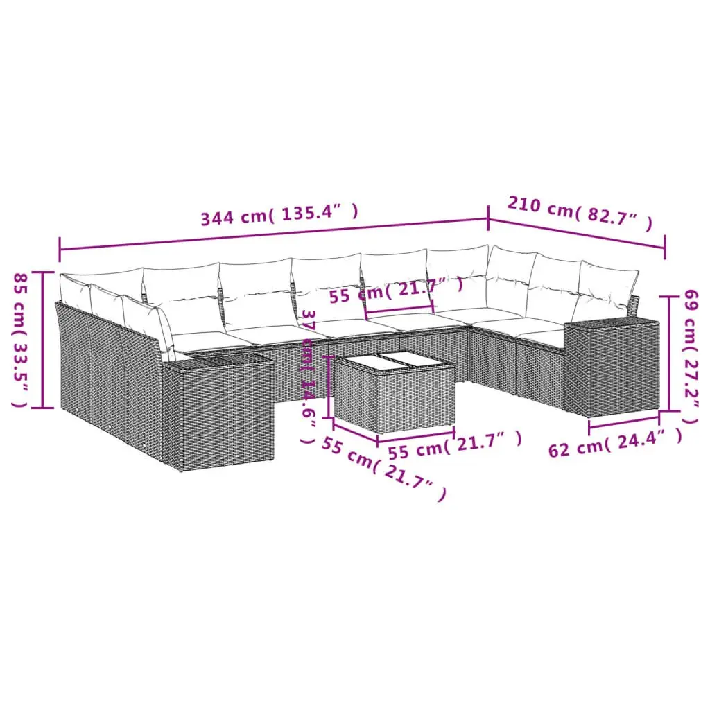 11-Piece Grey Modular Garden Sofa Set