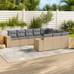Premium 10 Piece Garden Sofa Set with Beige Cushions