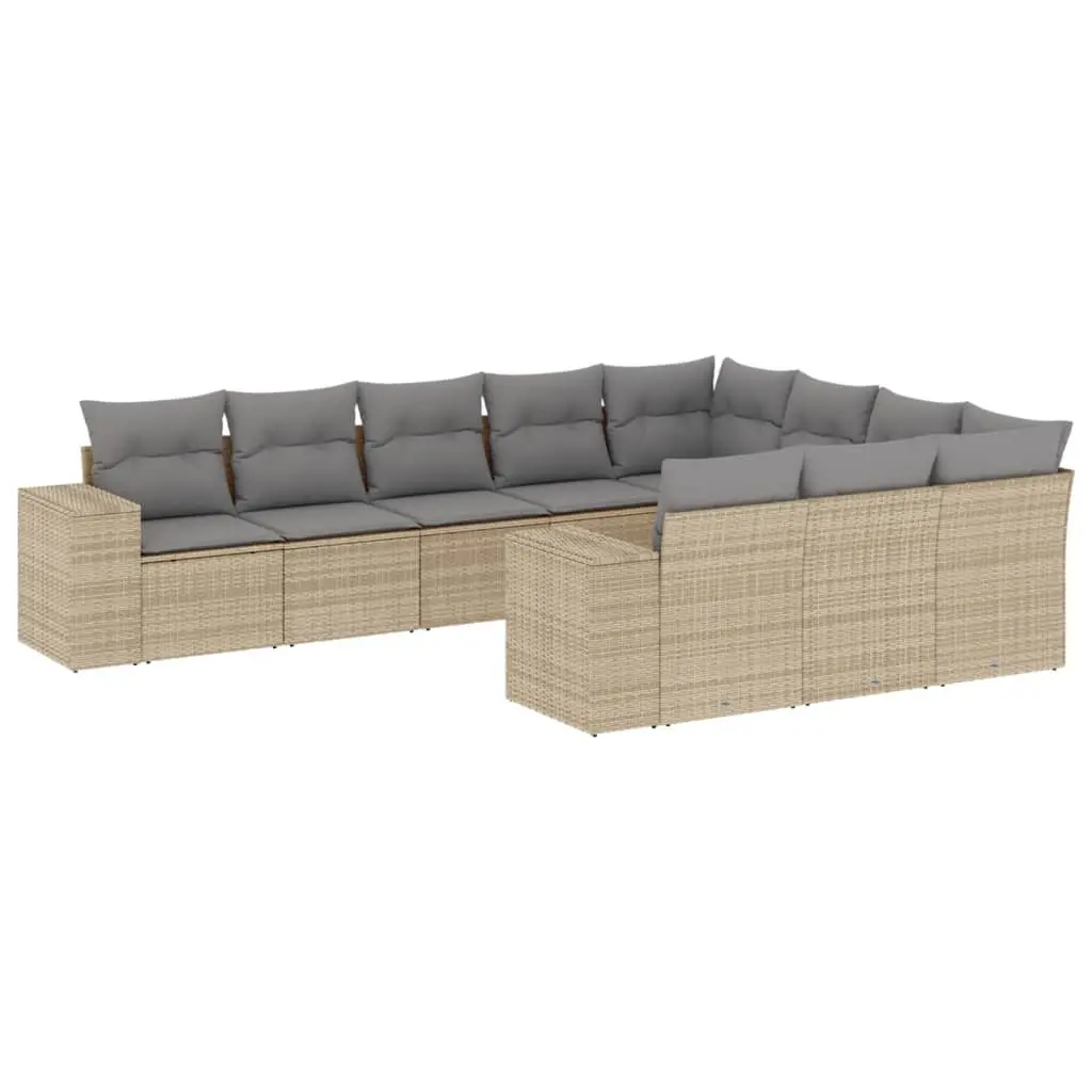 Garden Sofa Set PE Rattan 10 Piece Outdoor Furniture Beige Cushions Patio Seating Modular