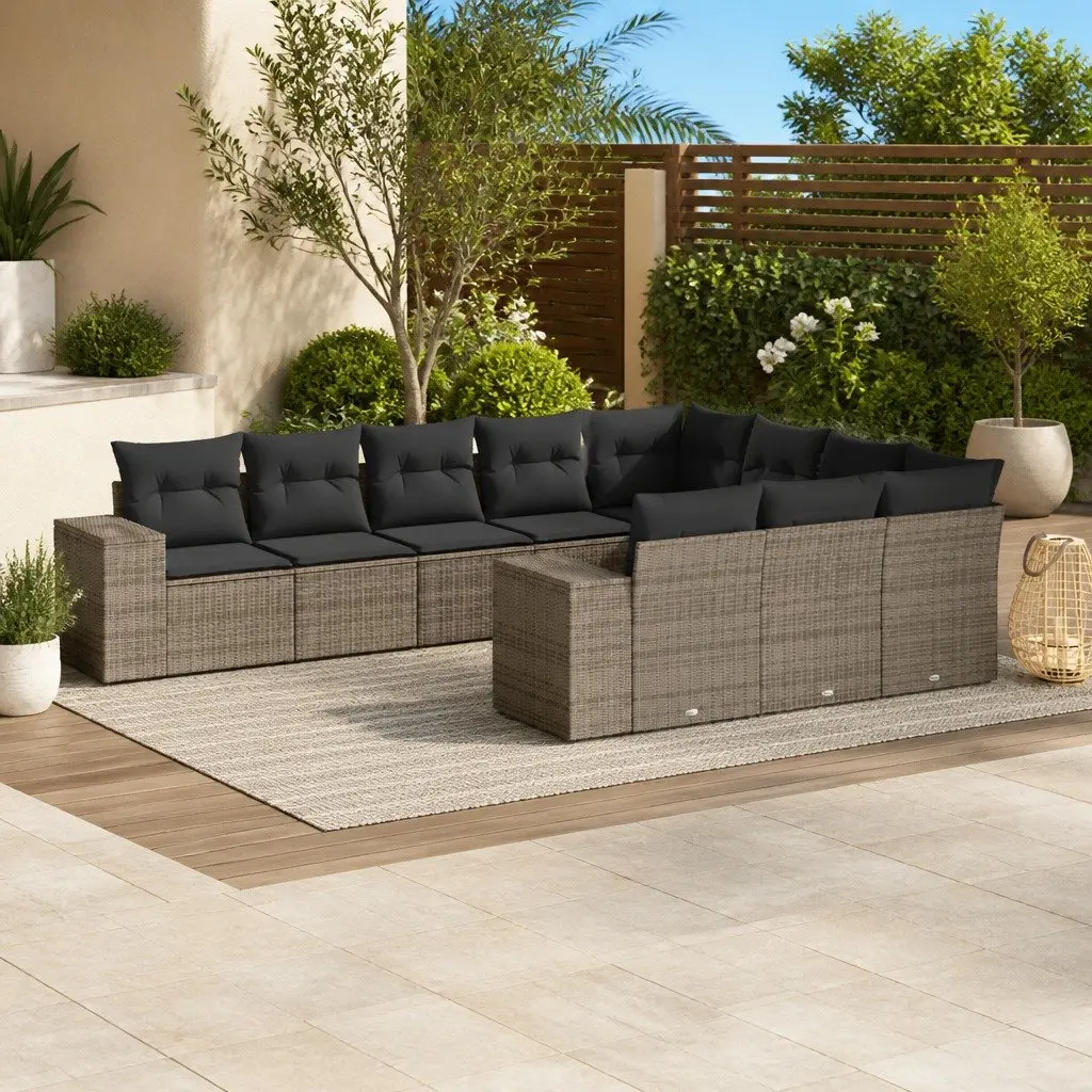 10 Piece Modular Garden Sofa Set with Grey Cushions