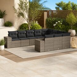 Durable 10 Piece Modular Garden Sofa Set with Grey Cushions