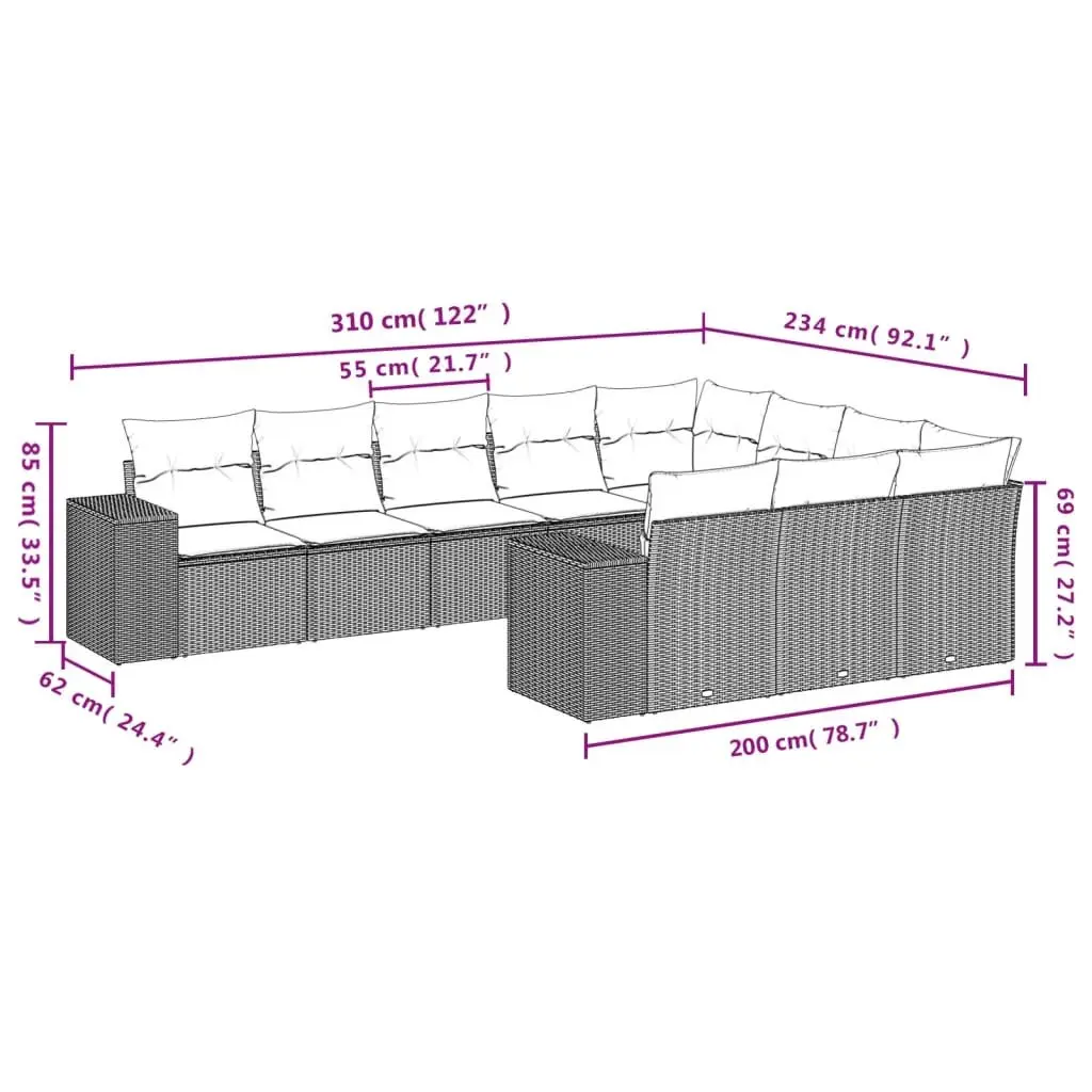 10 Piece Modular Garden Sofa Set with Grey Cushions