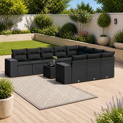 Premium 11-Piece Black Poly Rattan Outdoor Sofa Set