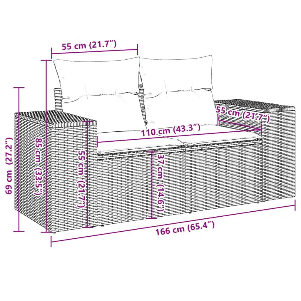 11-Piece Black Poly Rattan Outdoor Sofa Set