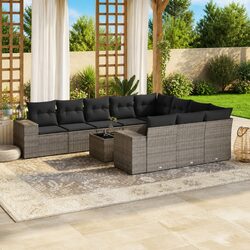 Stylish 11 Piece Grey Poly Rattan Garden Sofa Set