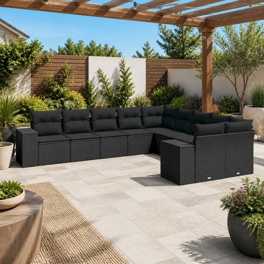 Garden Sofa Set PE Rattan 10 Piece Modular Outdoor Furniture Black