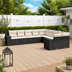 Premium 10 Piece Black Garden Sofa Set with Cushions