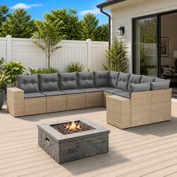 Beige Modular 10-Piece Outdoor Garden Sofa Set