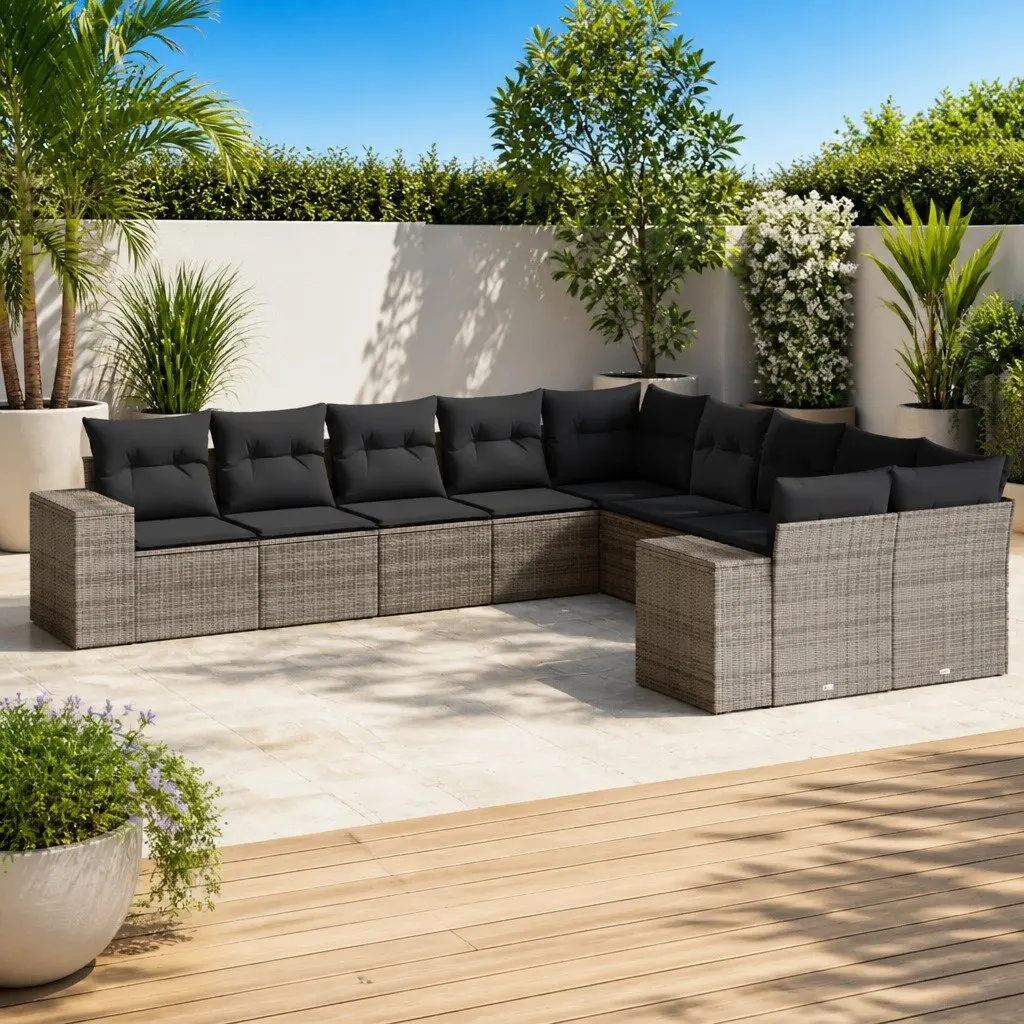 Grey Poly Rattan 10 Piece Garden Sofa Set