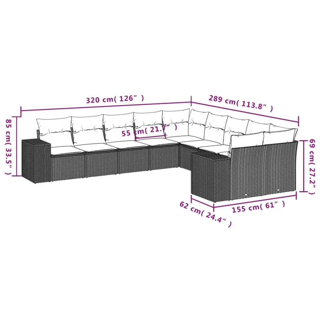 Grey Poly Rattan 10 Piece Garden Sofa Set
