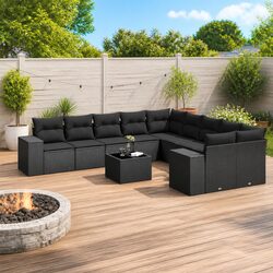 Premium 11 Piece Black Poly Rattan Garden Sofa Set