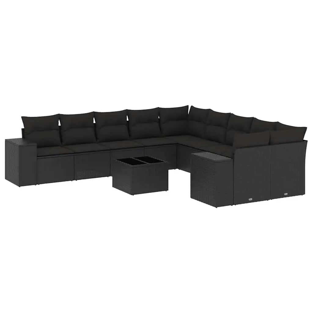 11 Piece Black Poly Rattan Garden Sofa Set