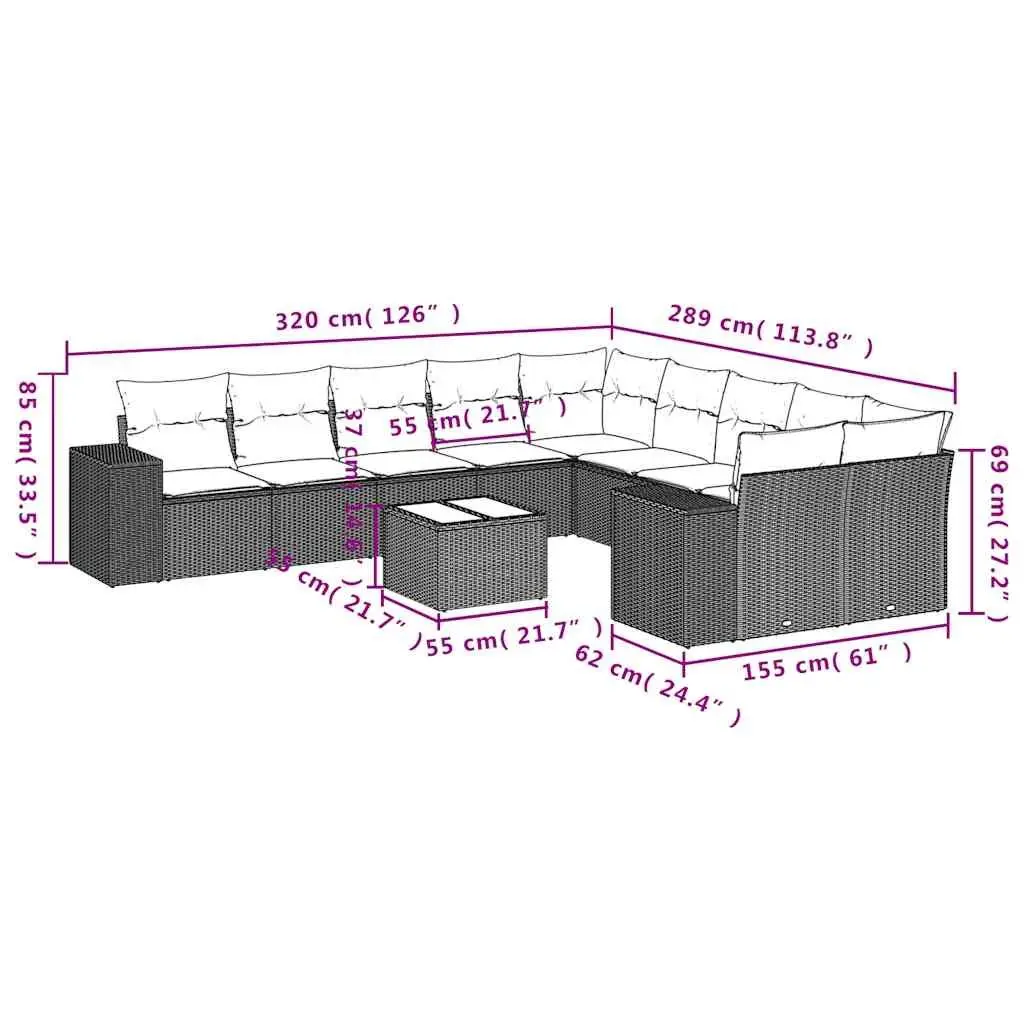 11 Piece Black Poly Rattan Garden Sofa Set