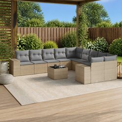 Beige Poly Rattan 11-Piece Outdoor Garden Sofa Set